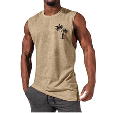 Load image into Gallery viewer, Coconut Tree Embroidery Vest Summer Beach Tank Tops Workout Muscle Men Sports Fitness T-shirt
