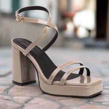 Load image into Gallery viewer, Square-Toe Buckle Strap High Heels – Elegant Thin-Strap Summer Block Heels
