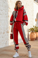 Load image into Gallery viewer, Women's Oversized Color-Block Stripe-Panel Hoodie &amp; Jogger Pants Tracksuit Set
