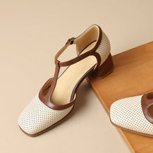 Load image into Gallery viewer, Women's Leather T-Strap Mule Sandals
