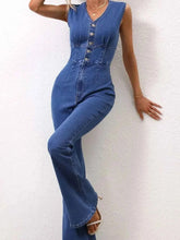 Load image into Gallery viewer, V-Neck Sleeveless : Denim Jumpsuit
