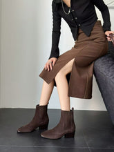 Load image into Gallery viewer, Women’s Retro Square-Toe Mid-Heel Chunky Leather Boots
