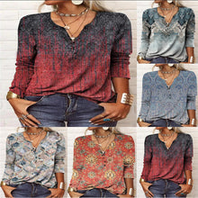 Load image into Gallery viewer, Women's Ethnic Print V-Neck Long Sleeve Loose T-Shirt
