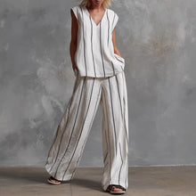 Load image into Gallery viewer, Women’s Sleeveless Striped Top and Full-Length Pants Set
