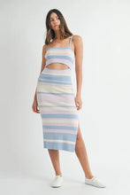 Load image into Gallery viewer, Multi Color Striped Front Cutout Knit Midi Dress For Women – Vibrant Striped Bodycon Dress, Cutout Knit Dress, Stylish Summer Midi Dress, Trendy Statement Dress

