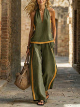 Load image into Gallery viewer, Women’s Contrast Color Sleeveless Vest and Wide-Leg Pants Set
