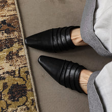 Load image into Gallery viewer, Handmade Sheepskin Ruched Mule Slides – Square Toe Low Heel
