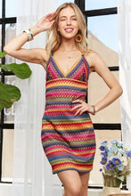 Load image into Gallery viewer, Contrast Striped V-Neck Mini Dress – Bold &amp; Trendy Striped Dress with Flattering V-Neckline and Playful Mini Length for Casual Summer Style
