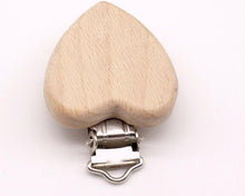 Load image into Gallery viewer, Modern Wood Naural Nipple Chain Accessories BPA Free Cute Modelling Beech Pacifier Clip Small Elephant Heart-shaped Holder for Pacifier
