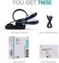 Load image into Gallery viewer, Super Adjustable Goosenecks Clip LED Lamp For Book Reading With Stand And Double Ligh  Rechargeable 12 LED Warm Book Light, Clip On Bed Reading Light, Music Stand Lamp, 2 Brightness &amp; 2 Goosenecks Light Up 2 Full Pages. Perfect For Bookworms, Kids &amp; Music
