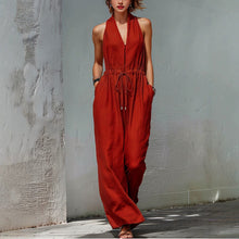 Load image into Gallery viewer, Women's Sleeveless Halter Neck Solid Color Long Jumpsuit
