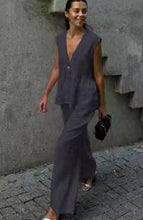 Load image into Gallery viewer, Women’s Cotton V-Neck Sleeveless Vest and Wide-Leg Pants Set
