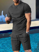 Load image into Gallery viewer, Men's Plus Size Round Neck Short Sleeve Top and Shorts Set

