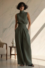 Load image into Gallery viewer, Women's Linen-Blend High-Neck Sleeveless Top &amp; Wide-Leg Pants Set
