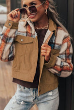 Load image into Gallery viewer, Plaid Corduroy Flap Pockets Button Up Jacket Trendy Outerwear With Classic Flap Pockets For Casual Comfort
