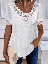 Load image into Gallery viewer, Women's Lace Patchwork Crew Neck Short Sleeve T-Shirt
