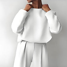 Load image into Gallery viewer, Women’s Solid Color 2-Piece Set – Long Sleeve Top &amp; Pleated Pants Loungewear
