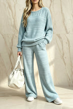 Load image into Gallery viewer, Women's Oversized Horizontal Ladder-Knit Drop-Shoulder Sweater &amp; Wide-Leg Knit Pants Set
