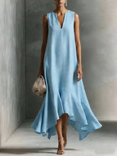 Load image into Gallery viewer, Women's Deep V-Neck Sleeveless Asymmetrical Maxi Dress – Patchwork
