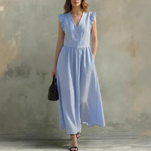 Load image into Gallery viewer, V-Neck Puff-Sleeve Dress with Pockets – Cotton Linen, 7 Colors
