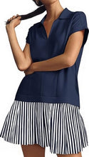 Load image into Gallery viewer, Fisoew Striped Patchwork Polo V‑Neck Mini Dress with Pockets
