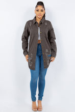 Load image into Gallery viewer, American Bazi Distressed Button Up Long Sleeve Jacket Trendy Buttoned Jacket with Distressed Finish for Women
