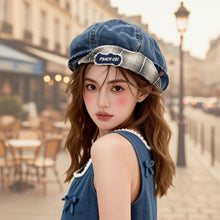 Load image into Gallery viewer, Double-Brim Turned-Up Denim Beret – Breathable Cotton Hat for Women
