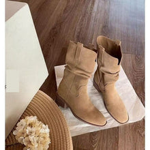 Load image into Gallery viewer, Autumn Western Pleated Short Cowhide Leather Boots for Women
