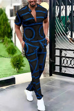 Load image into Gallery viewer, Men's Full Size Geo Print Short Sleeve Top and Pants Set Plus Size
