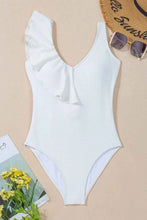 Load image into Gallery viewer, Ruffled V-Neck Wide Strap : One-Piece Swimwear
