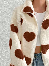 Load image into Gallery viewer, Cute Heart Zip Up Drop Shoulder Furry Jacket Cozy &amp; Trendy Cold-Weather Essential Warm Soft Winter Jacket For Your Girl
