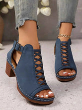 Load image into Gallery viewer, Crisscross Peep Toe : Block Heels Sandals
