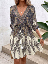 Load image into Gallery viewer, Paisley Print Batwing Sleeve Tassel Tie Front Ruffle Hem Dress

