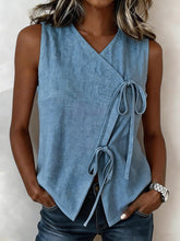 Load image into Gallery viewer, Bow-Tied V-Neck Sleeveless Tank Top – 5 Colors, S–XXL
