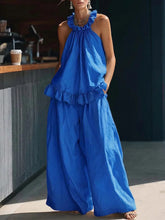 Load image into Gallery viewer, Halterneck Loose Two-Piece Set | Pleated Asymmetric Pocket Set
