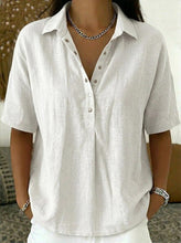 Load image into Gallery viewer, Short Sleeve Button Pullover Shirt – Solid Color Women’s Top
