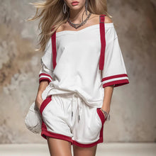 Load image into Gallery viewer, Women's Summer Contrast Color-Block Patchwork Shorts Set – 2-Piece
