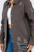 Load image into Gallery viewer, American Bazi Distressed Button Up Long Sleeve Jacket Trendy Buttoned Jacket with Distressed Finish for Women
