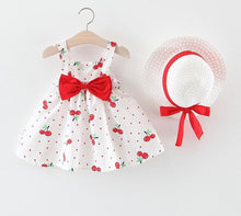 Load image into Gallery viewer, Luxury Modern Baby Girls Dresses With Hat 2pcs Clothes Sets Kids Clothes Baby Sleeveless Dress Print Floral Fruit Design Style
