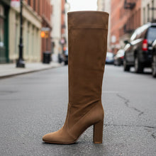 Load image into Gallery viewer, Women’s Suede High Heel Boots | Pleated Thick Heel Pointed Toe
