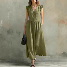 Load image into Gallery viewer, V-Neck Puff-Sleeve Dress with Pockets – Cotton Linen, 7 Colors
