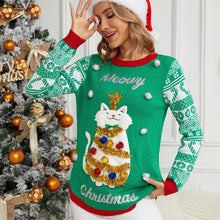Load image into Gallery viewer, Jacquard Pullover Christmas Cartoon Kitten Embroidered Sweater for Women
