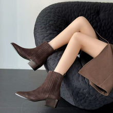 Load image into Gallery viewer, Women’s Retro Square-Toe Mid-Heel Chunky Leather Boots
