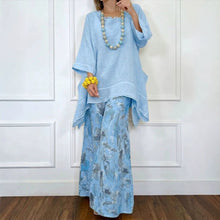 Load image into Gallery viewer, Irregular Hem Drop-Shoulder Top &amp; Wide-Leg Pants Set | 3 Colors
