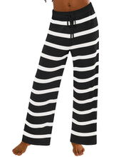 Load image into Gallery viewer, ZESICA Women's Casual Striped Wide Leg Pants Elastic Waist Drawstring Loose Knit Soft Pajama Lounge Palazzo Pants Fall Clothes-Black-Small - # GIAA23410024
