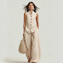 Load image into Gallery viewer, Women's Stand Collar Sleeveless Top &amp; High-Waist Wide-Leg Pants Set
