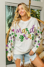 Load image into Gallery viewer, BiBi Fleur De Lis Sleeve Mardi Gras Pullover
