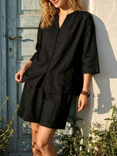 Load image into Gallery viewer, Women's V-Neck Top &amp; High-Waist Wide-Leg Shorts Two-Piece Set
