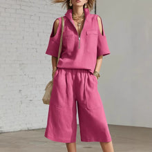 Load image into Gallery viewer, Short-Sleeve Shirt &amp; Loose Shorts Two-Piece Set
