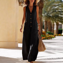 Load image into Gallery viewer, Women's Sleeveless Wide-Leg Jumpsuit – Button Pockets
